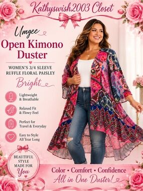 Umgee Pink Multi Floral Patchwork Open-Front Kimono